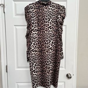 Alton Gray Straight Fit Ruffle Sleeve Midi Leopard Print Dress